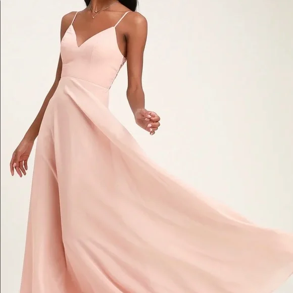 Romantic Ways Blush Pink Lace Button Back Maxi Dress from Lulus Romantic Ways Blush Pink Lace Button Back Maxi Dress from Lulus